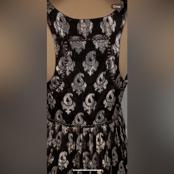 Free People 🖤 Jacquard Sleeveless Mini Dress Black Tan Metallic Studs Womens 10 - Picture 8 of 13